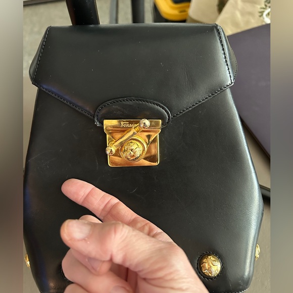 Salvatore Ferragamo BLACK LEATHER Backpack. Rare Shoe Charm on Inside Zipper.HP - Picture 7 of 16